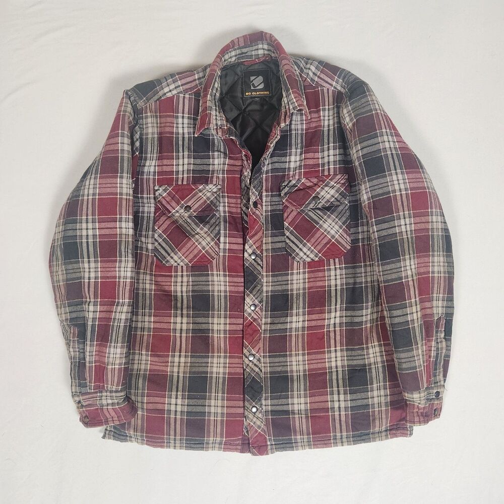 BC Clothing Adult M Shacket Quilted Lined Plaid Flannel Jacket Pockets Snaps